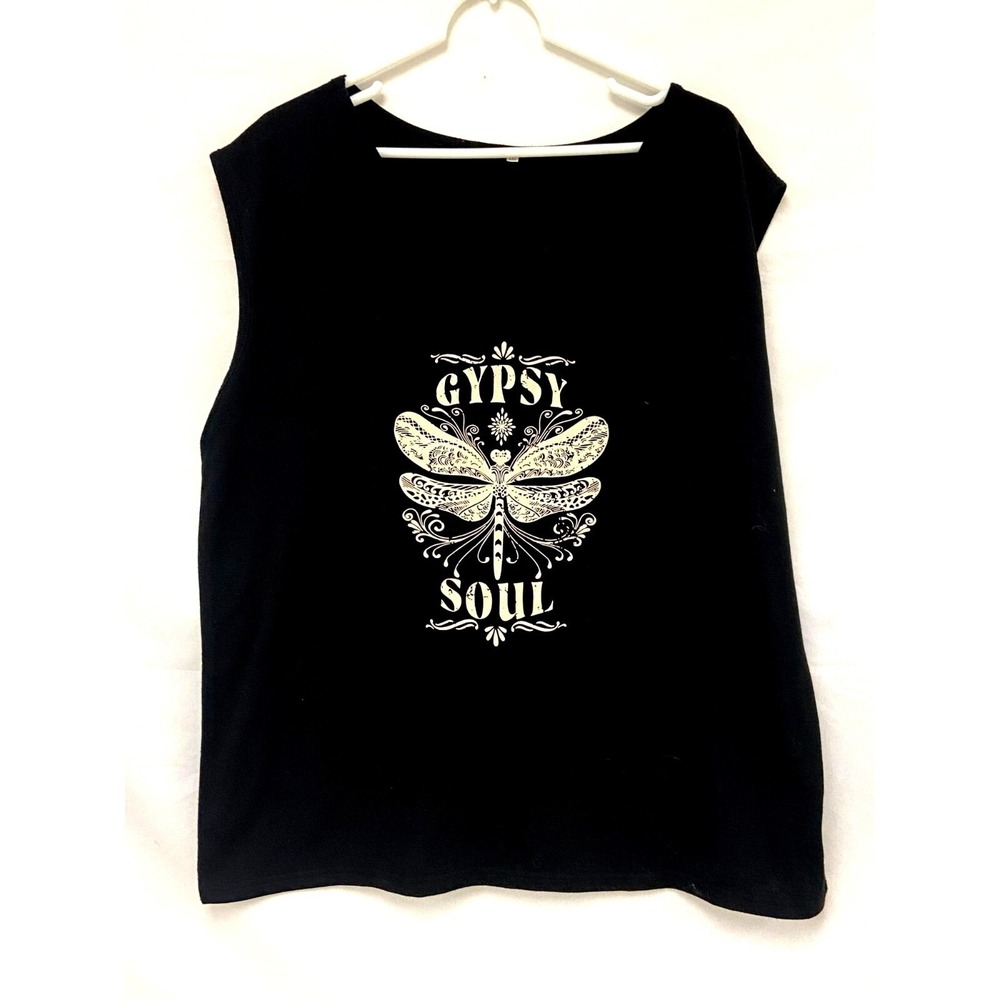 Womens Tank Top 2XL Black Stretch Gypsy Soul Musical Band Graphic Print Gothic